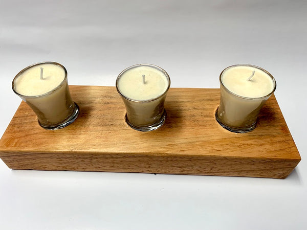 Candle Holder Wooden with 3 Candles